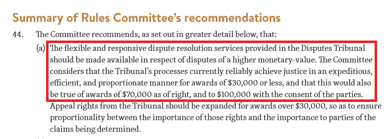The Disputes Tribunal jurisdiction may increase to $70,000.
